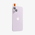 AGL05603 - iPhone 14 / 14 Plus Optik Pro Lens Protector in purple showing the back and partial side with ez fit installed on camera lens