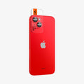 AGL05605 - iPhone 14 / 14 Plus Optik Pro Lens Protector in red showing the back and partial side with ez fit installed on camera lens