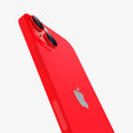 AGL05605 - iPhone 14 / 14 Plus Optik Pro Lens Protector in red showing the back and partial side zoomed in on camera lens