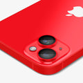 AGL05605 - iPhone 14 / 14 Plus Optik Pro Lens Protector in red showing the back, side and top zoomed in on camera lens