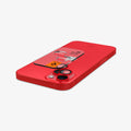 AGL05605 - iPhone 14 / 14 Plus Optik Pro Lens Protector in red showing the back with device laying flat and lens protector and ez fit tray hovering slightly above camera lens