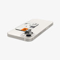 AGL05604 - iPhone 14 / 14 Plus Optik Pro Lens Protector in starlight showing the back with device laying flat and lens protector and ez fit tray hovering slightly above camera lens