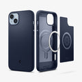 ACS04919 - iPhone 14 Plus Case Mag Armor (MagFit) in navy blue showing the back and inside with mag layers