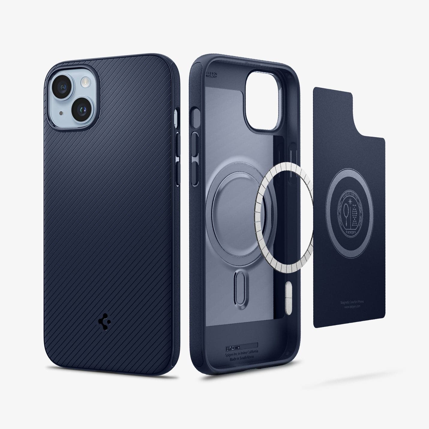ACS04919 - iPhone 14 Plus Case Mag Armor (MagFit) in navy blue showing the back and inside with mag layers