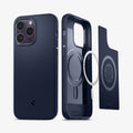ACS04990 - iPhone 14 Pro Case Mag Armor (MagFit) in navy blue showing the back and inside with mag layers
