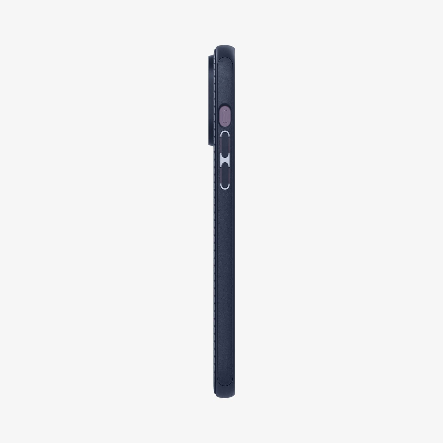 ACS04990 - iPhone 14 Pro Case Mag Armor (MagFit) in navy blue showing the side with volume controls