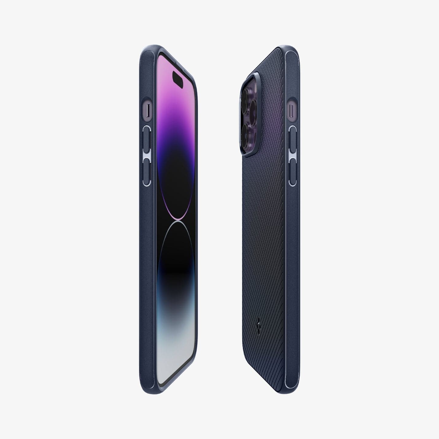 ACS04990 - iPhone 14 Pro Case Mag Armor (MagFit) in navy blue showing the sides, partial back and front