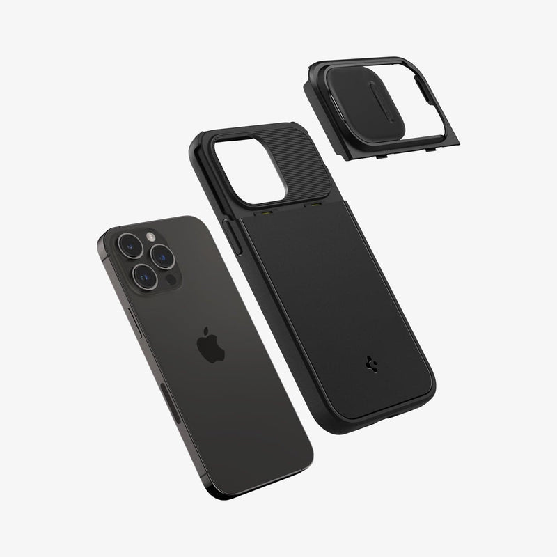 ACS04848 - iPhone 14 Pro Max Case Optik Armor (MagFit) in black showing the back with optik lens slot layers