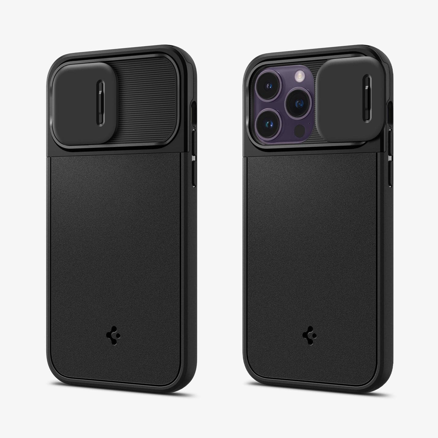 ACS04848 - iPhone 14 Pro Max Case Optik Armor (MagFit) in black showing the back with optik lens slot open and closed