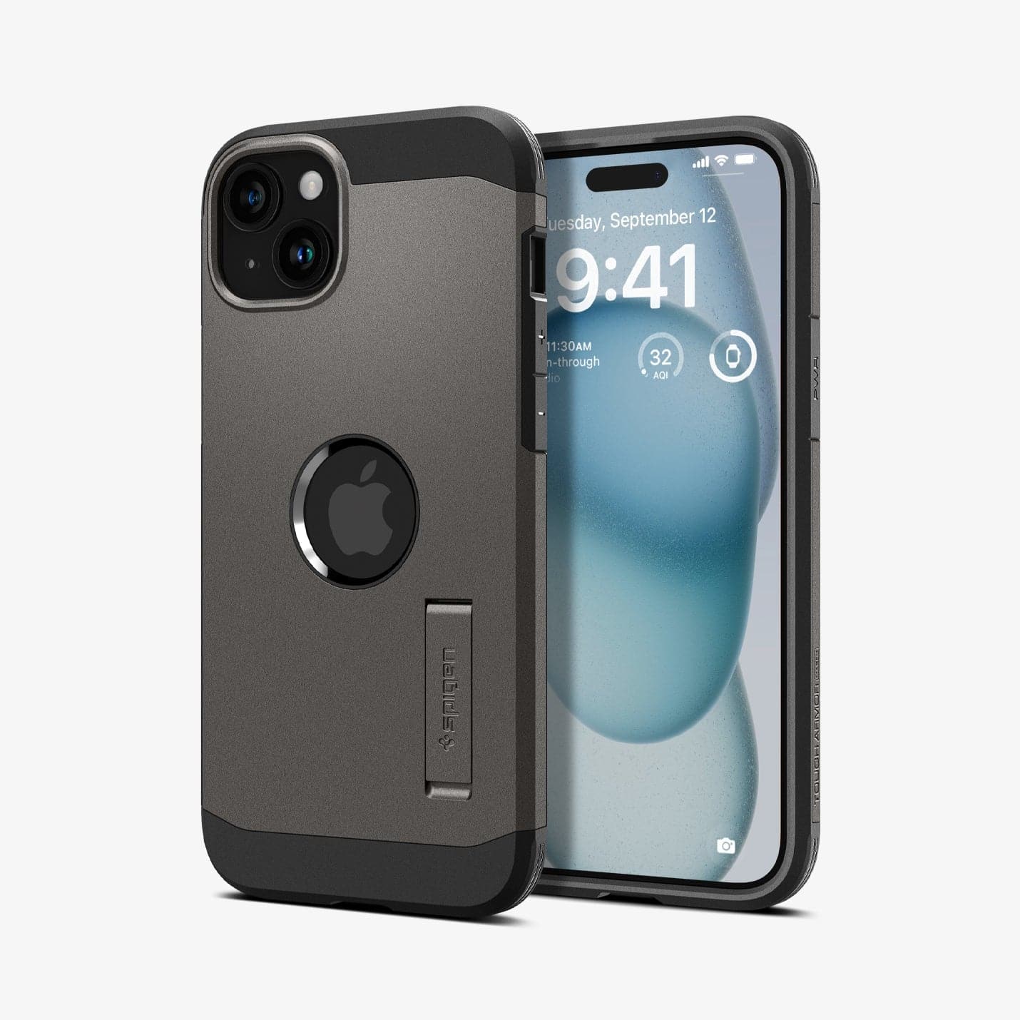 ACS06810 - iPhone 15 Case Tough Armor (MagFit) in gunmetal showing the back and front