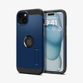 ACS06812 - iPhone 15 Case Tough Armor (MagFit) in navy blue showing the back and front