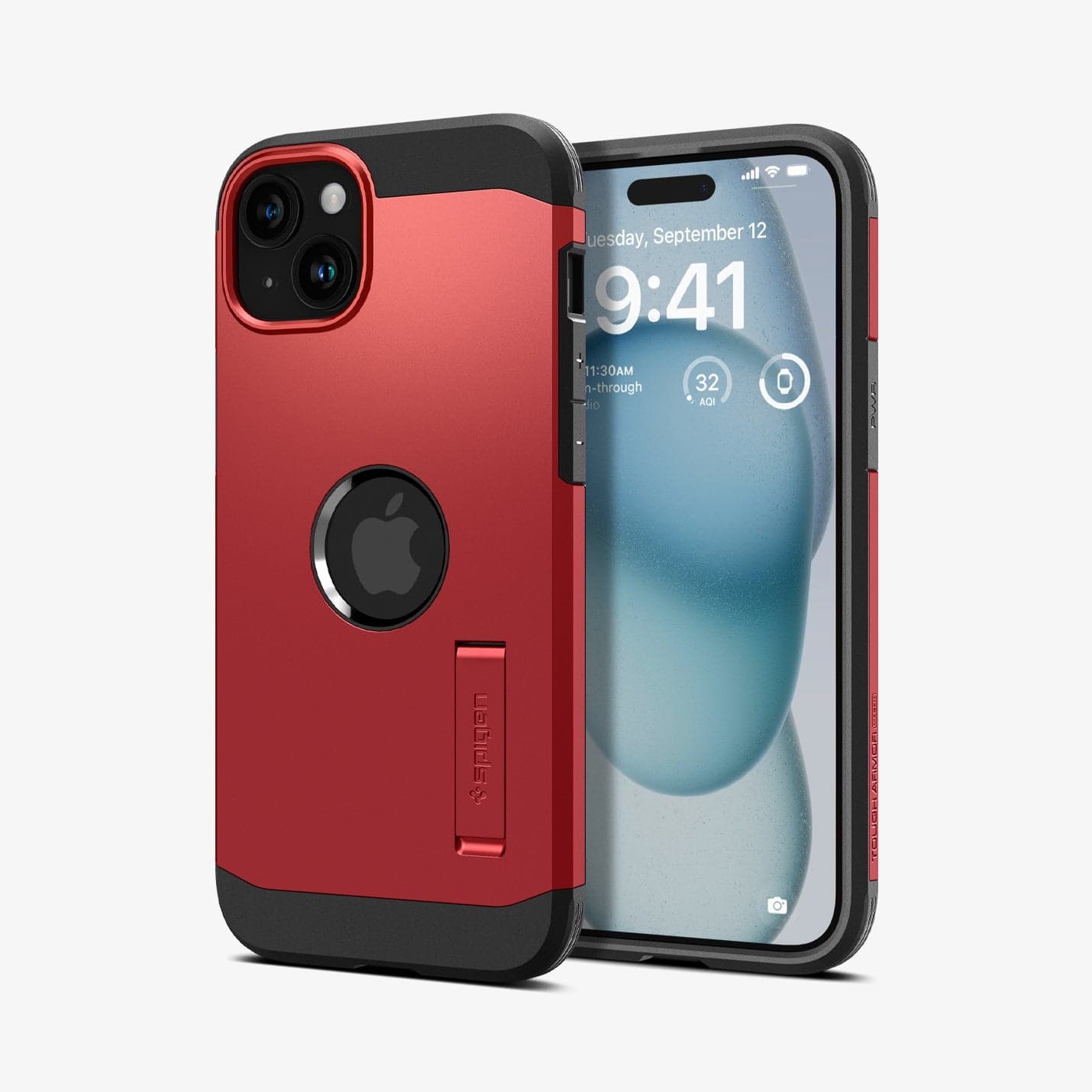 ACS06814 - iPhone 15 Case Tough Armor (MagFit) in red showing the back and front