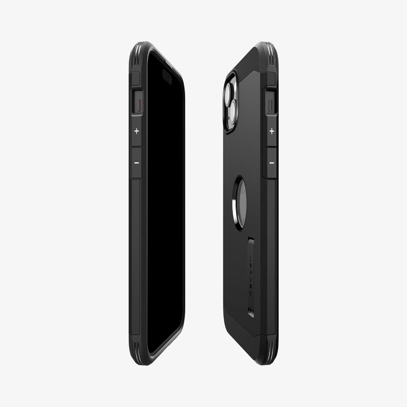 ACS06669 - iPhone 15 Plus Case Tough Armor (MagFit) in black showing the sides, partial front and back