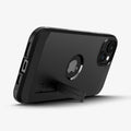 ACS06669 - iPhone 15 Plus Case Tough Armor (MagFit) in black showing the back with device propped up by built in kickstand