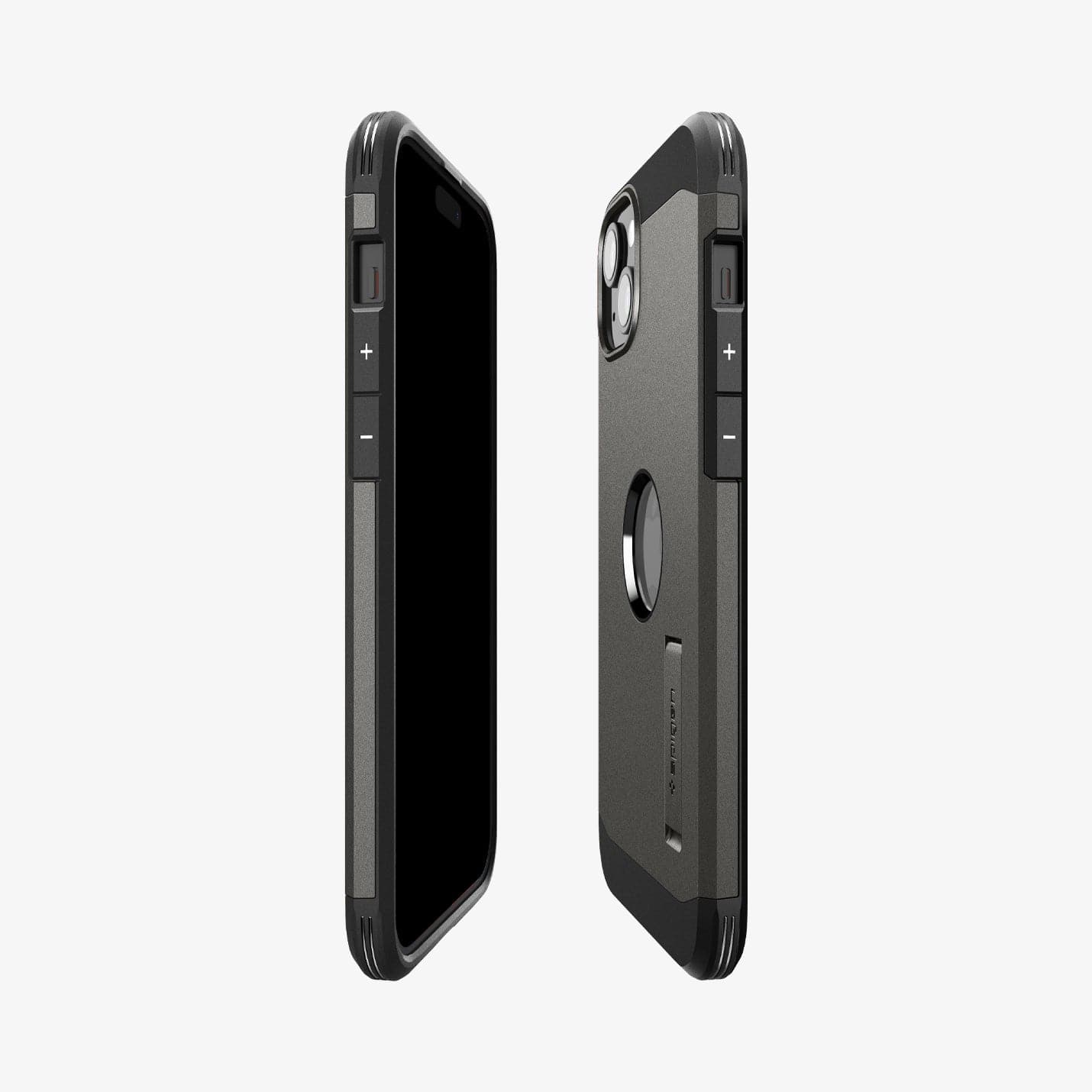 ACS06668 - iPhone 15 Plus Case Tough Armor (MagFit) in gunmetal showing the sides, partial front and back