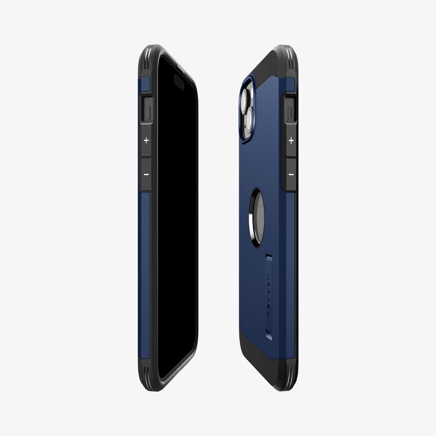 ACS06670 - iPhone 15 Plus Case Tough Armor (MagFit) in navy blue showing the sides, partial front and back