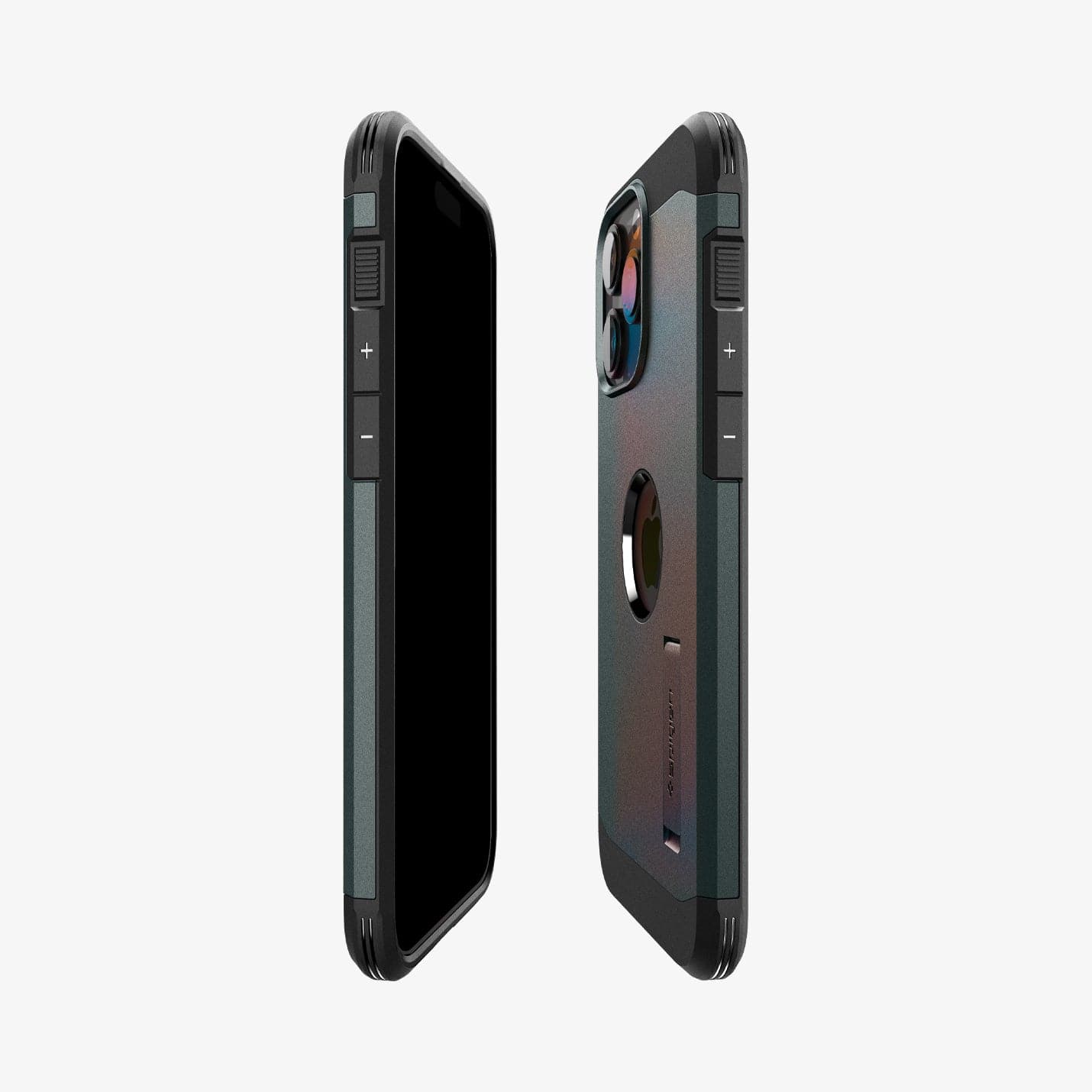 ACS06735 - iPhone 15 Pro Case Tough Armor (MagFit) in abyss green showing the sides, partial front and back