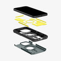 ACS06735 - iPhone 15 Pro Case Tough Armor (MagFit) in abyss green showing the hard pc, soft tpu, impact foam and device