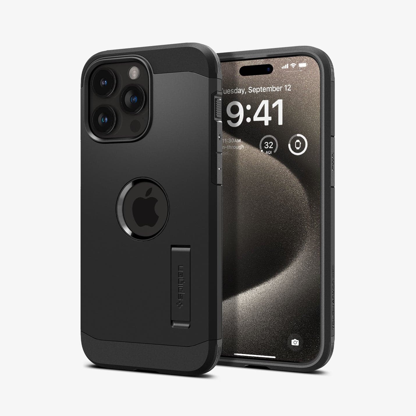 ACS06594 - iPhone 15 Pro Max Case Tough Armor (MagFit) in black showing the back and front