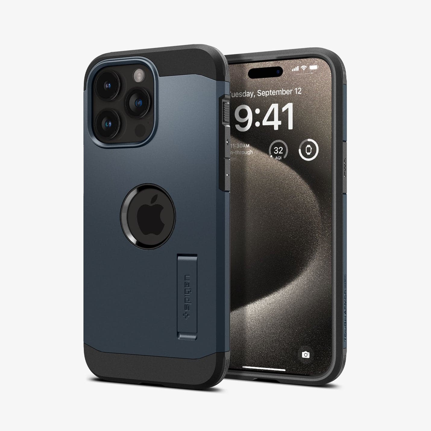 ACS06595 - iPhone 15 Pro Max Case Tough Armor (MagFit) in metal slate showing the back and front