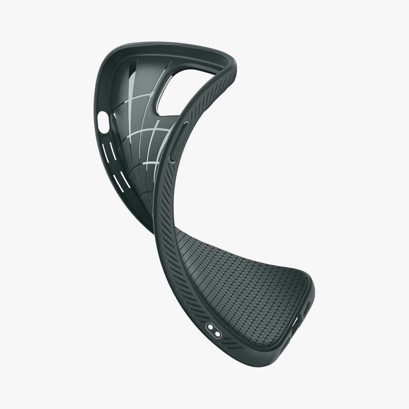 ACS06792 - iPhone 15 Case Liquid Air in abyss green showing the case bending to show the flexibility