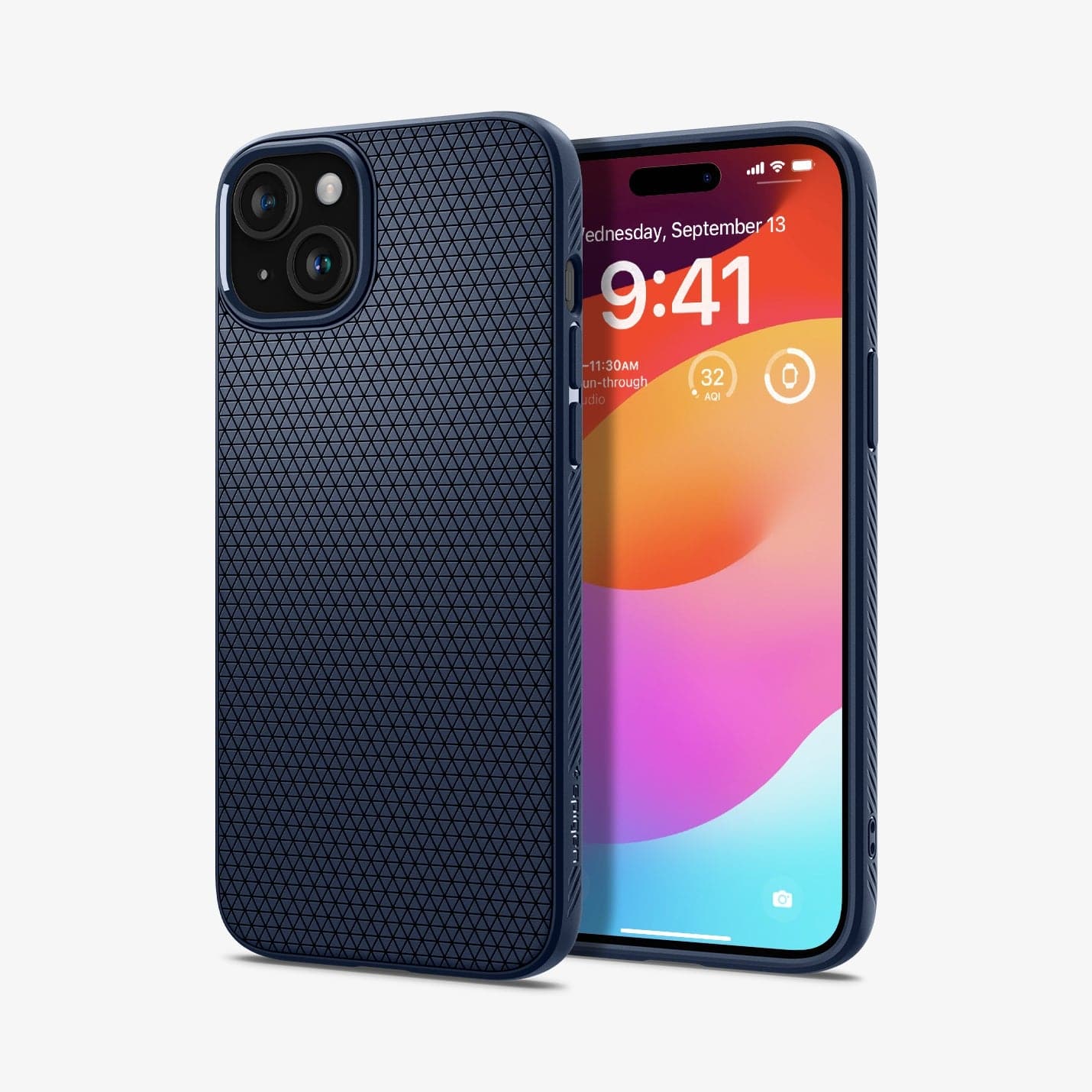 ACS06791 - iPhone 15 Case Liquid Air in navy blue showing the back and front