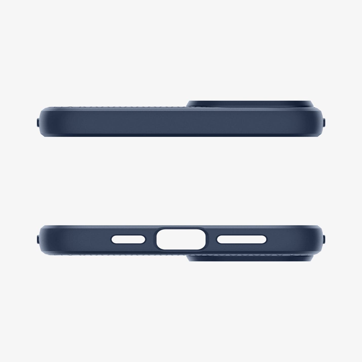ACS06791 - iPhone 15 Case Liquid Air in navy blue showing the top and bottom with precise cutouts