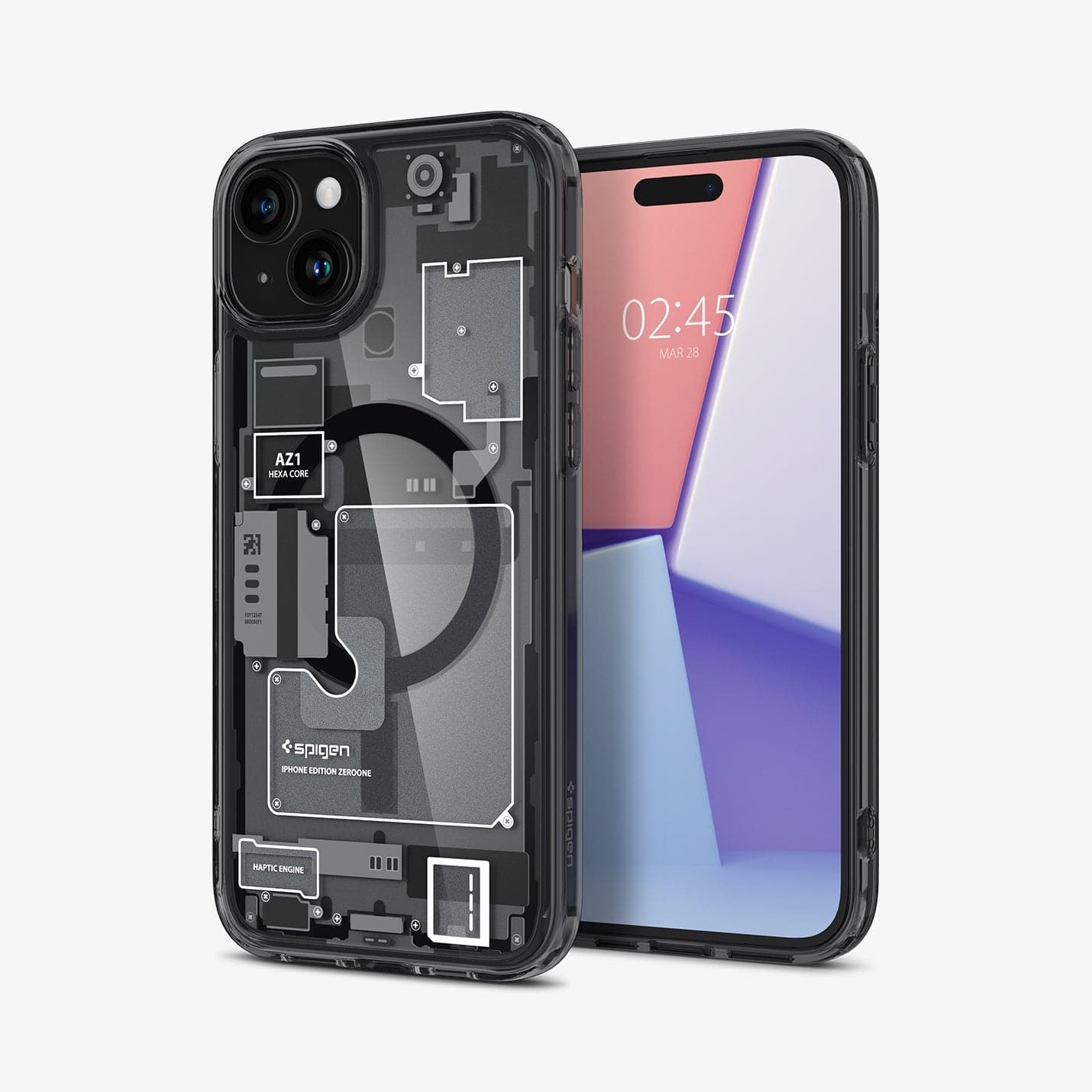 ACS06806 - iPhone 15 Case Ultra Hybrid Zero One showing the back and front