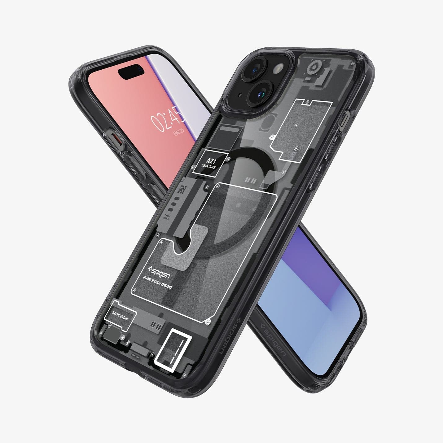 ACS06806 - iPhone 15 Case Ultra Hybrid Zero One showing the back, front and sides