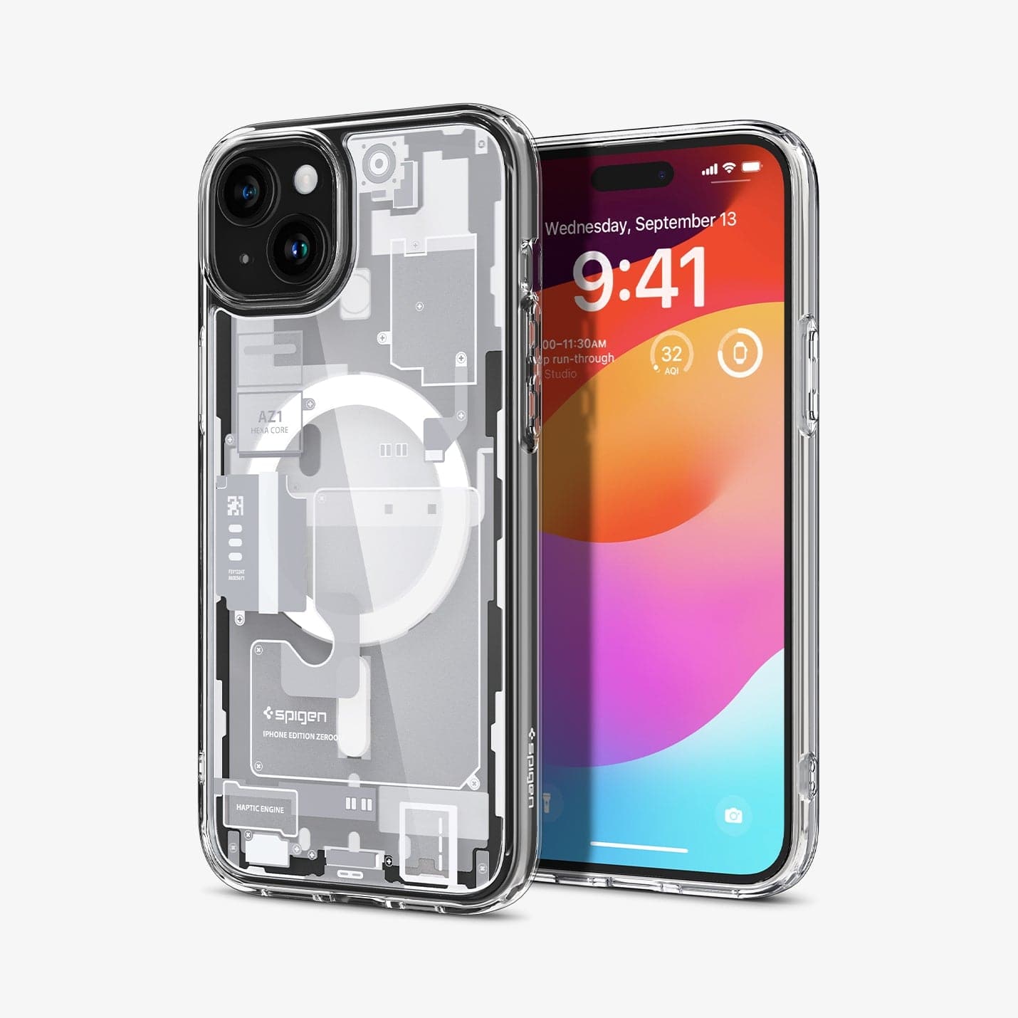 ACS07037 - iPhone 15 Case Ultra Hybrid Zero One in white showing the back and front
