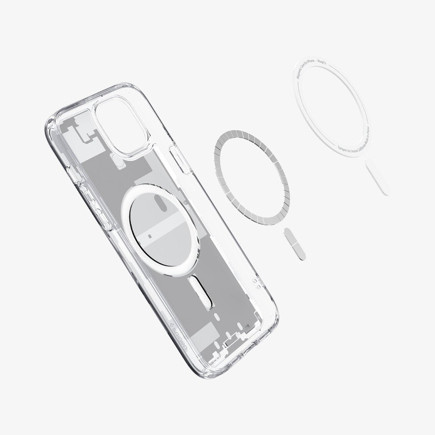 ACS07037 - iPhone 15 Case Ultra Hybrid Zero One in white showing the inside magnetic ring layers