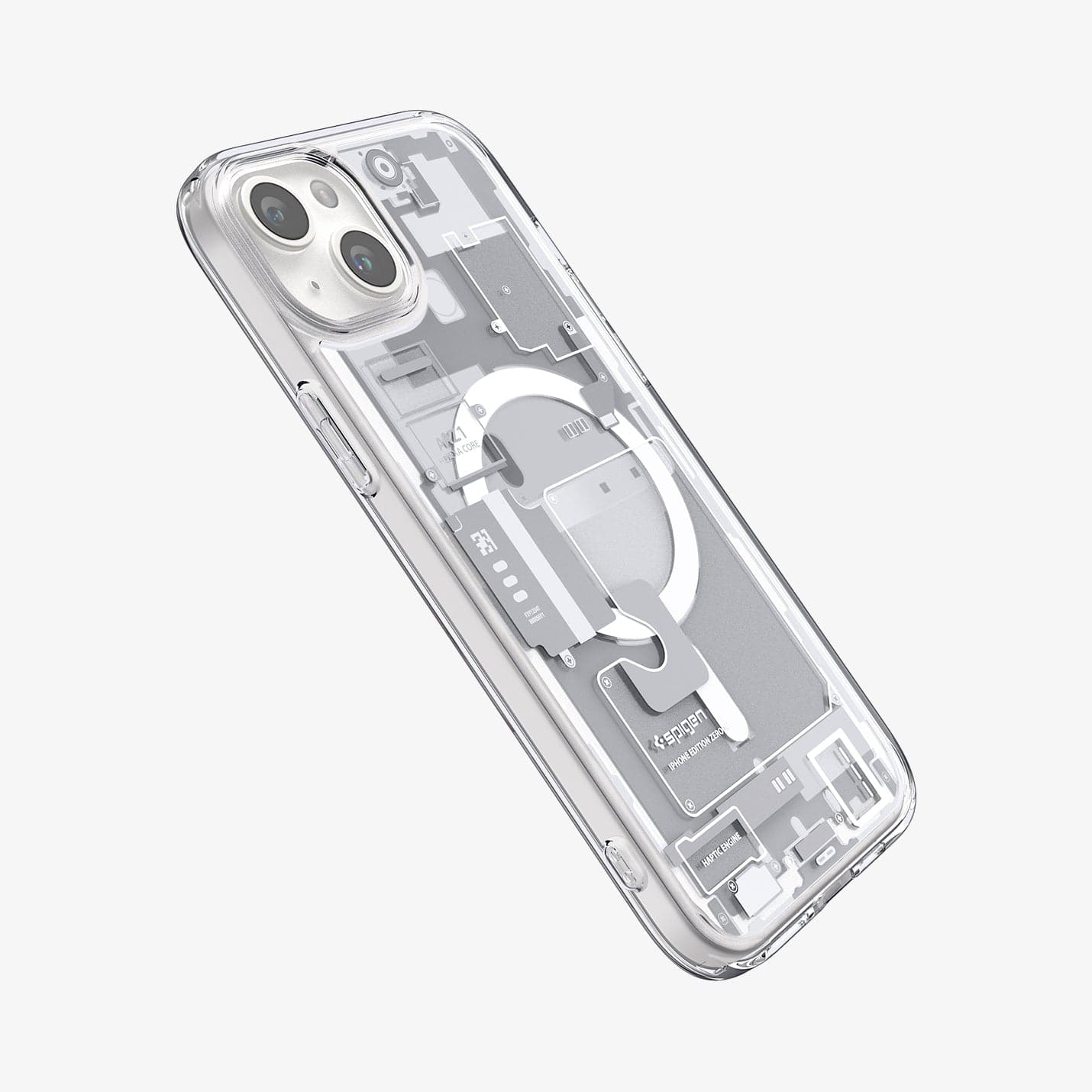 ACS07037 - iPhone 15 Case Ultra Hybrid Zero One in white showing the back and side