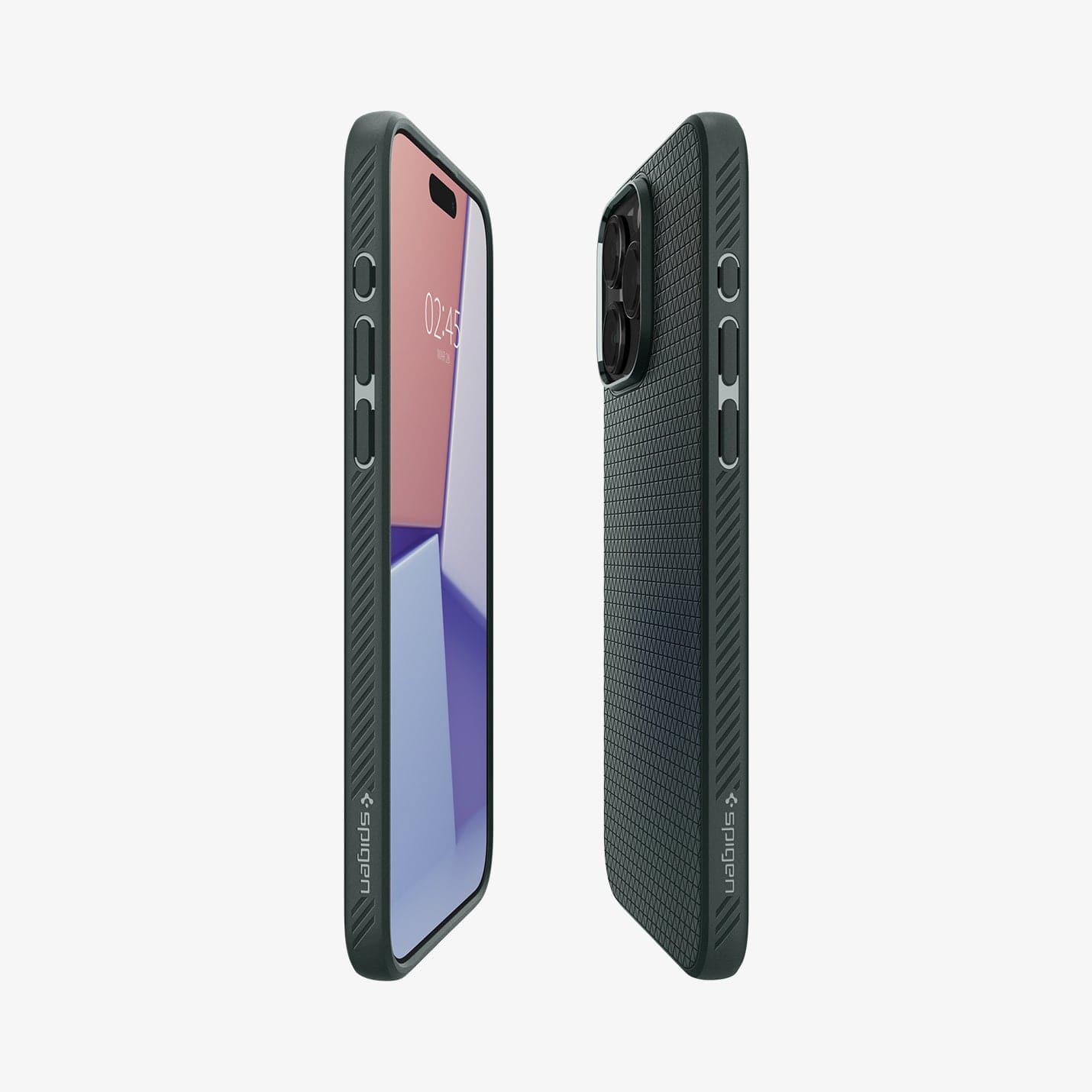 ACS06706 - iPhone 15 Pro Case Liquid Air in abyss green showing the sides, partial front and back