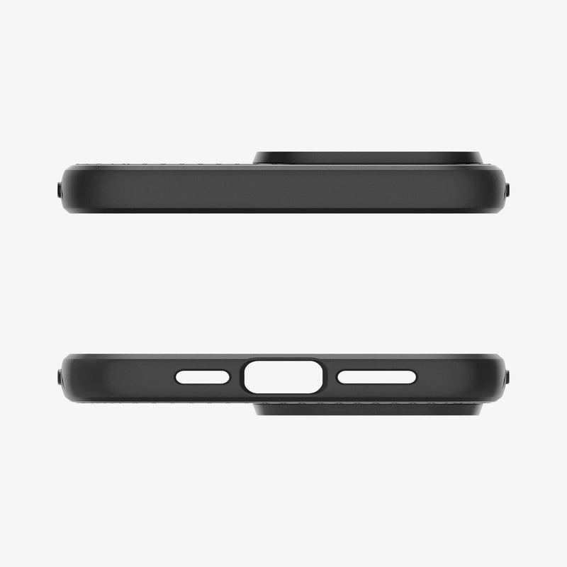 ACS06704 - iPhone 15 Pro Case Liquid Air in matte black showing the top and bottom with precise cutouts