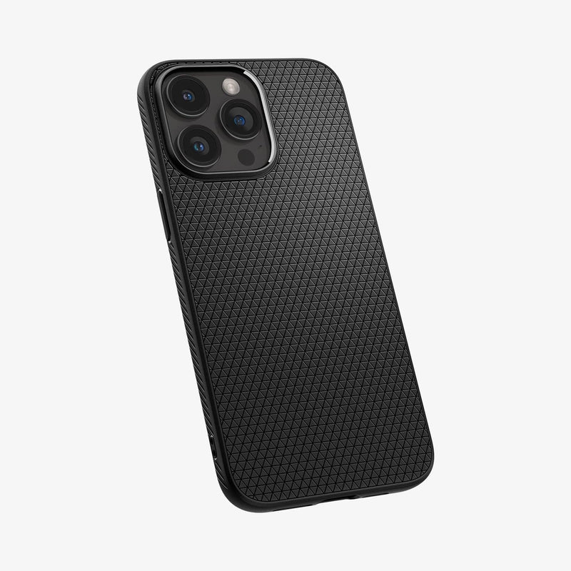 ACS06704 - iPhone 15 Pro Case Liquid Air in matte black showing the back and partial side