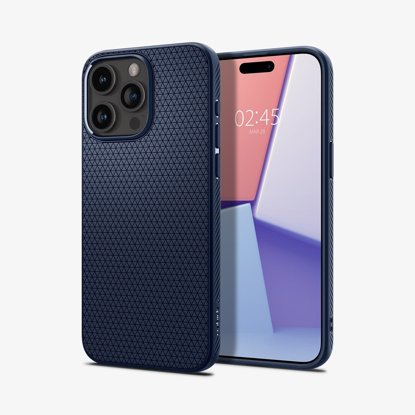 ACS06705 - iPhone 15 Pro Case Liquid Air in navy blue showing the back and front