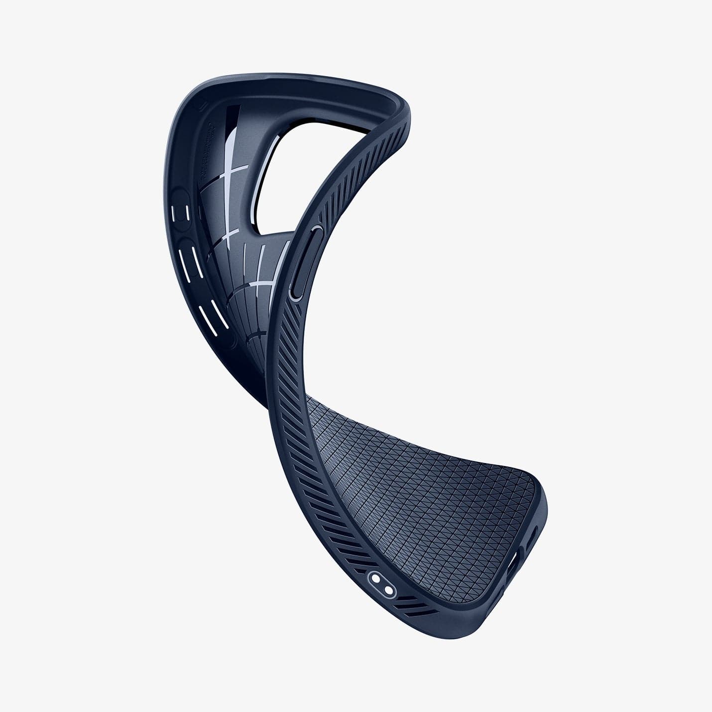 ACS06705 - iPhone 15 Pro Case Liquid Air in navy blue showing the case bending to show the flexibility
