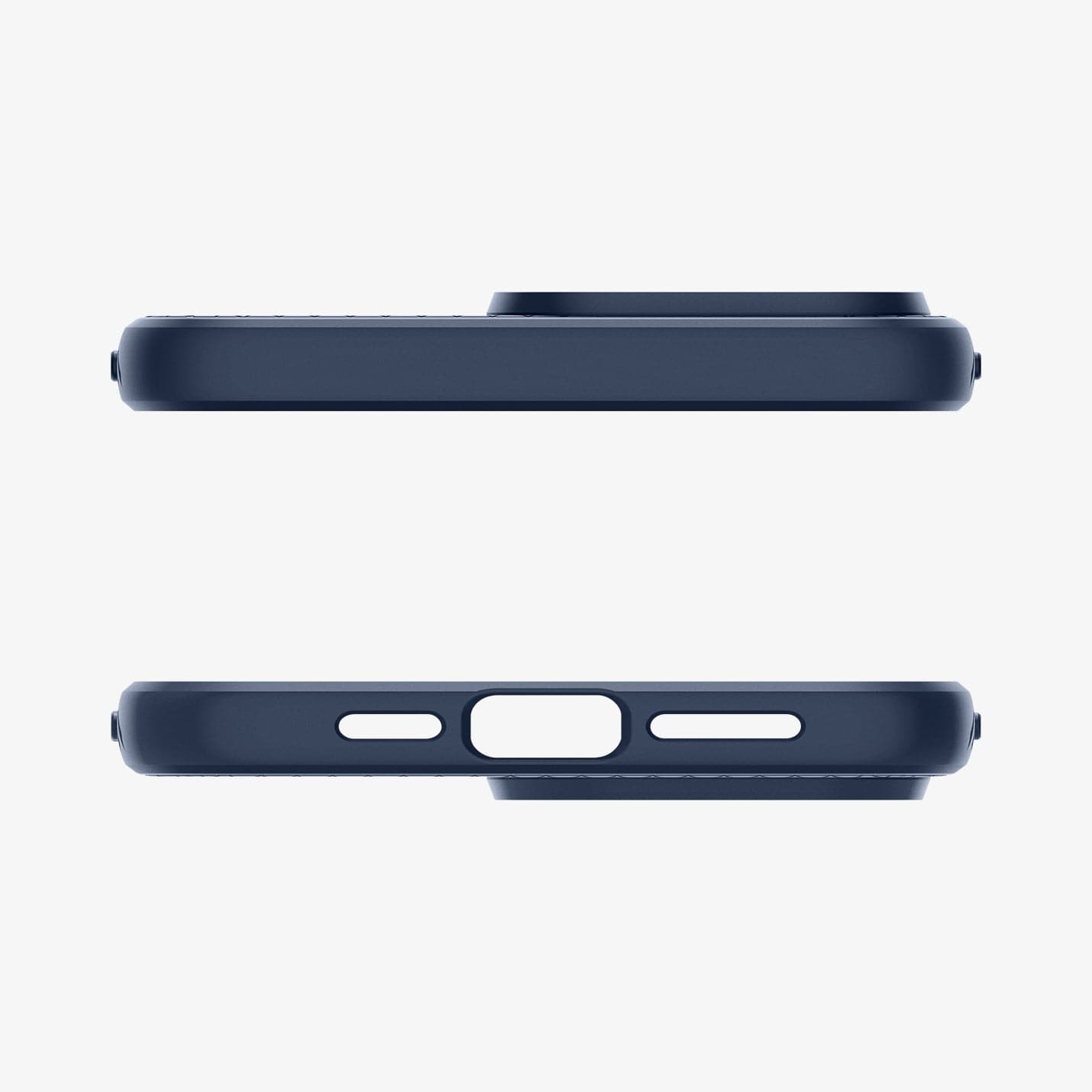 ACS06705 - iPhone 15 Pro Case Liquid Air in navy blue showing the top and bottom with precise cutouts