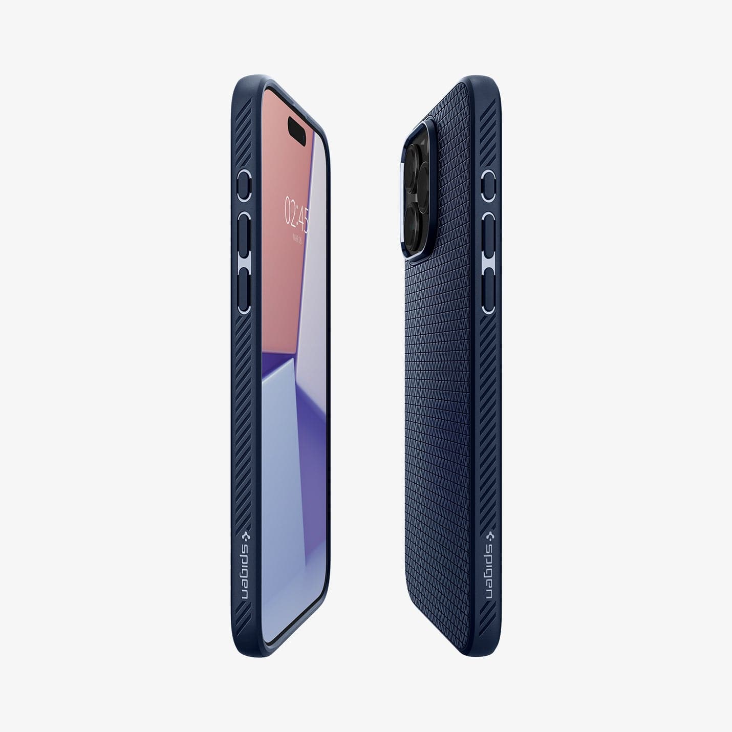 ACS06705 - iPhone 15 Pro Case Liquid Air in navy blue showing the sides, partial front and back