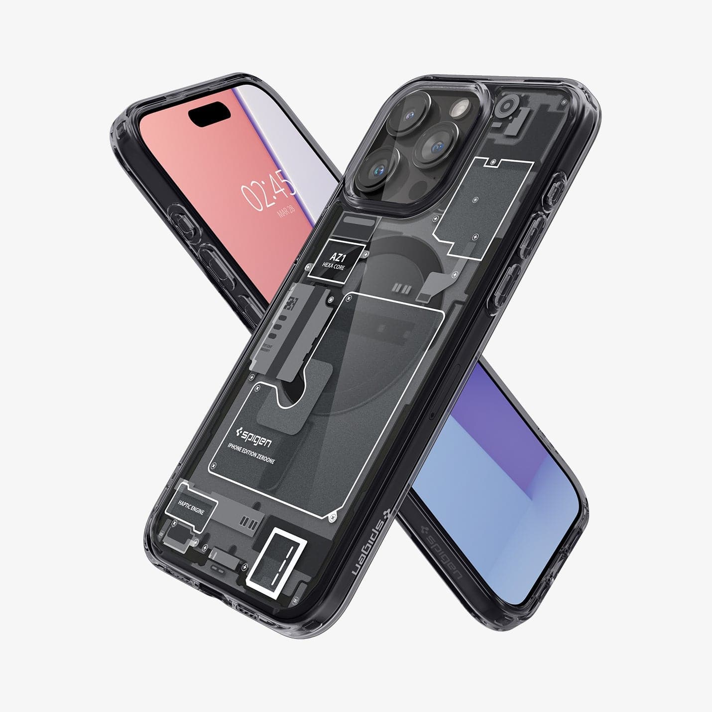 ACS06721 - iPhone 15 Pro Case Ultra Hybrid Zero One showing the back, front and sides