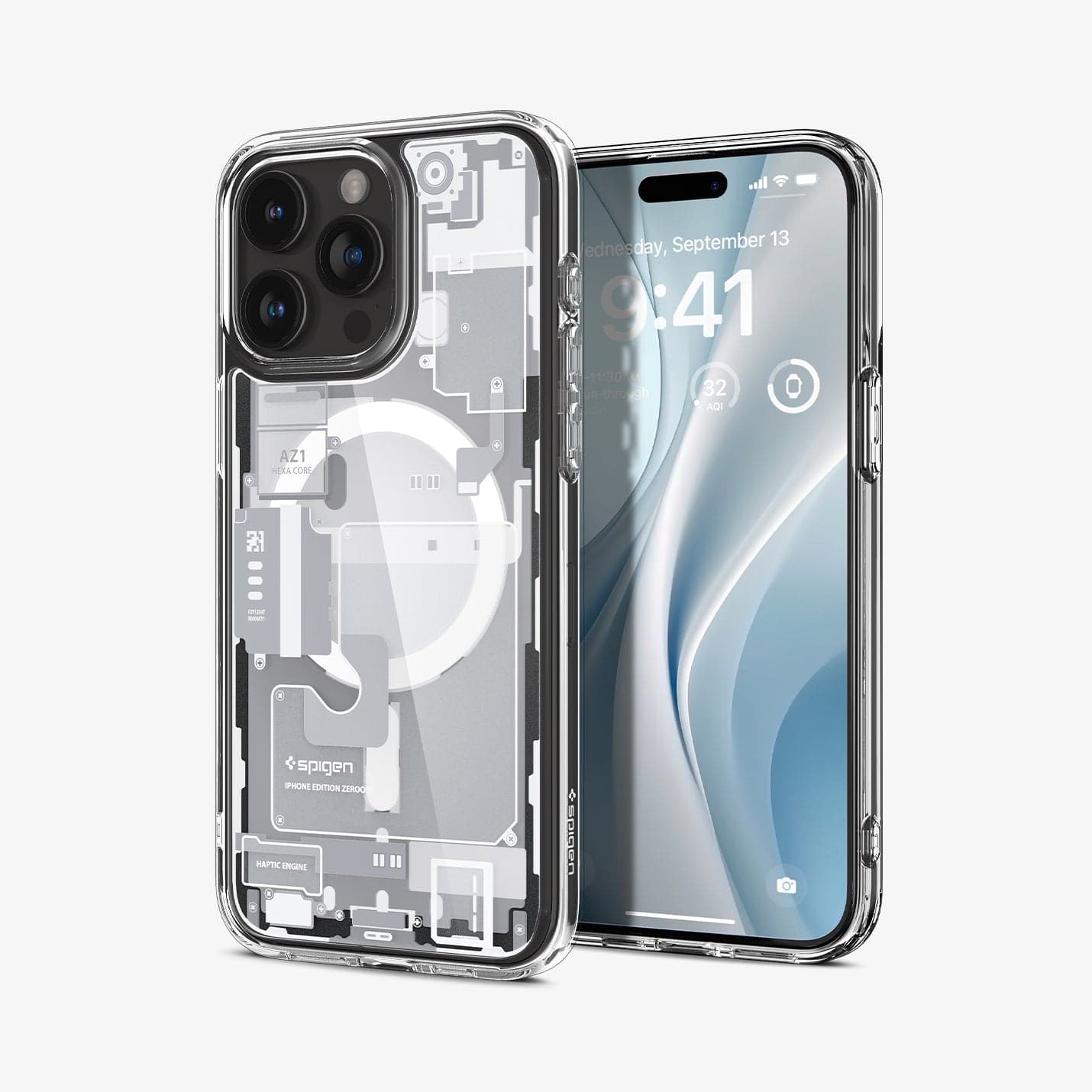 ACS07036 - iPhone 15 Pro Case Ultra Hybrid Zero One in white showing the back and front