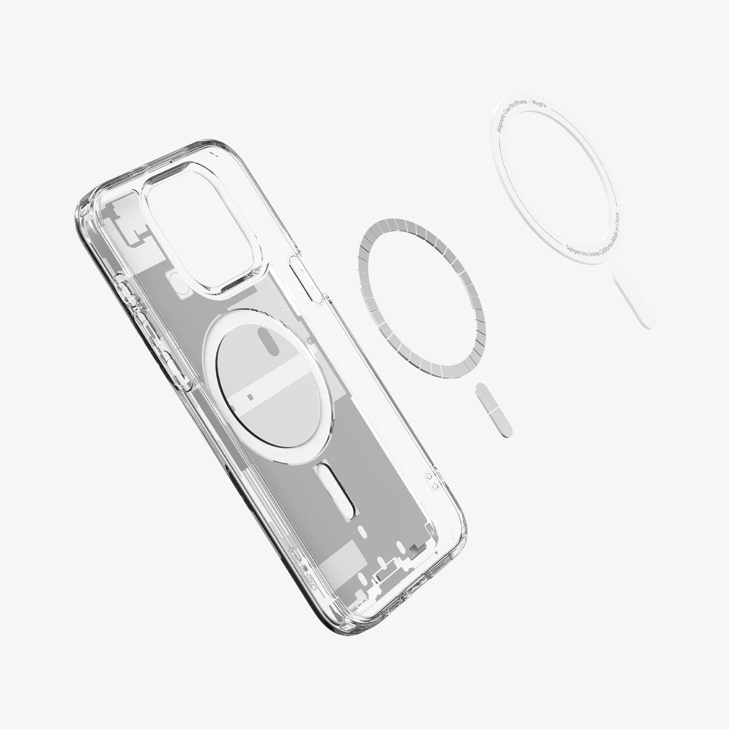 ACS07036 - iPhone 15 Pro Case Ultra Hybrid Zero One in white showing the inside magnetic ring layers