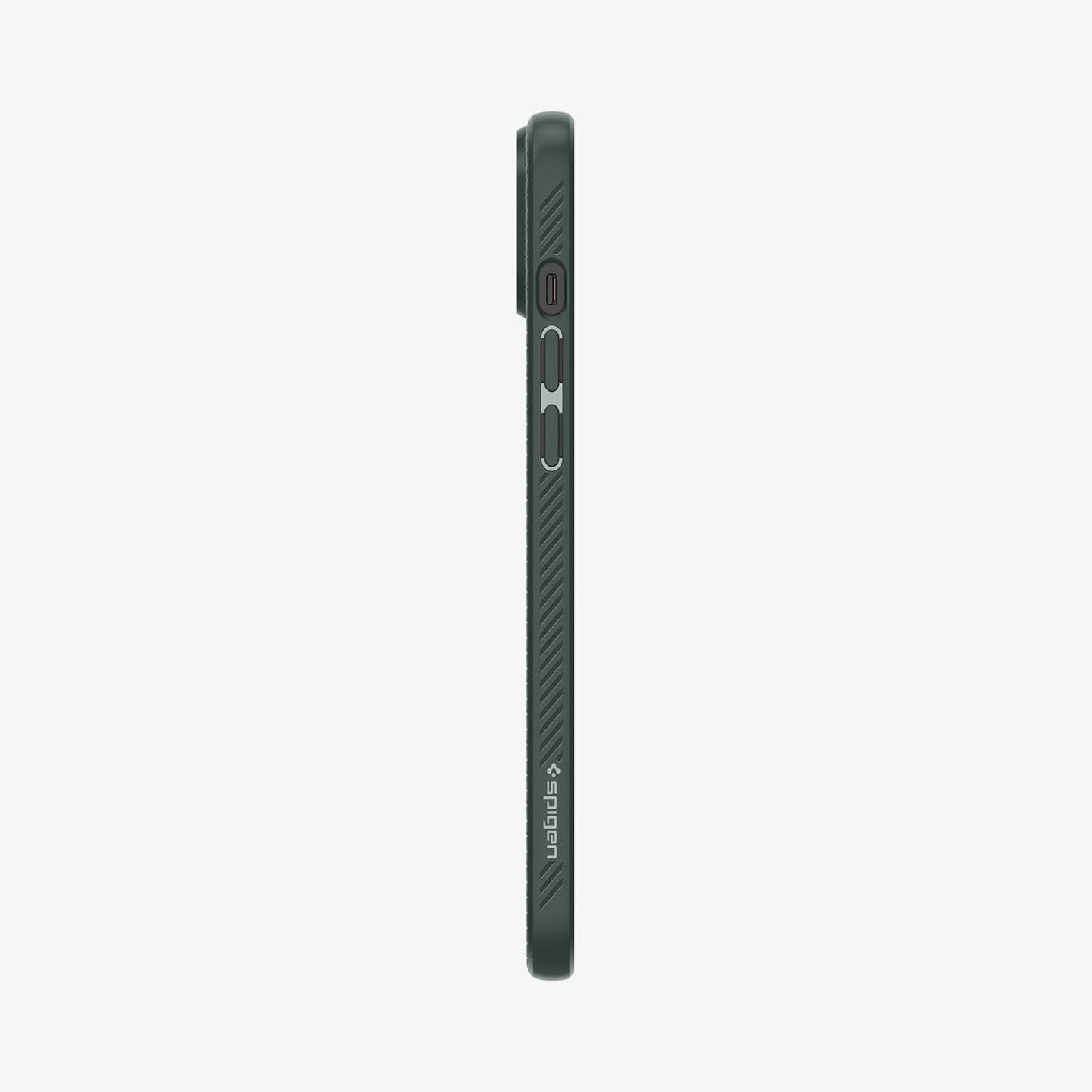 ACS06652 - iPhone 15 Plus Case Liquid Air in abyss green showing the side with volume controls