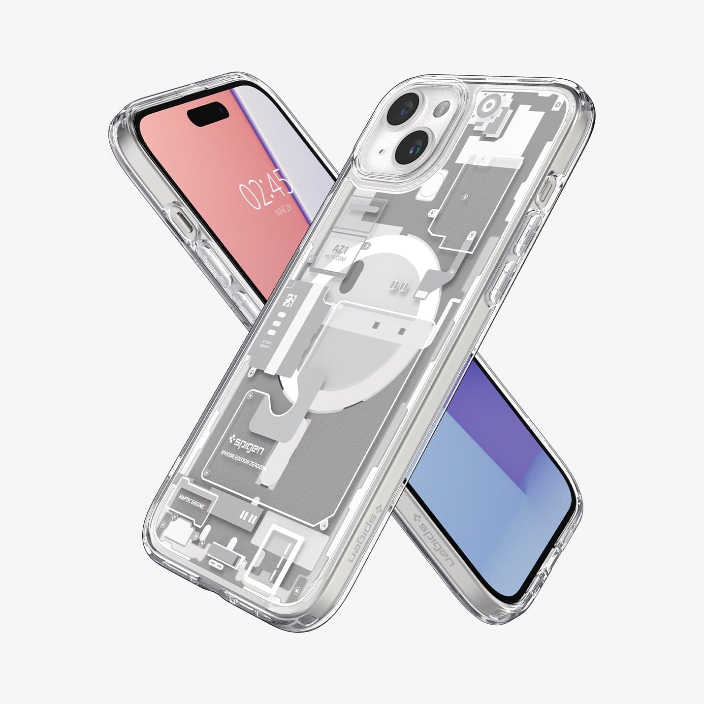 ACS07035 - iPhone 15 Plus Case Ultra Hybrid Zero One in white showing the back, front and sides