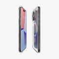 ACS06580 - iPhone 15 Pro Max Case Ultra Hybrid (MagFit) in frost clear showing the sides, partial front and back