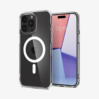 ACS06576 - iPhone 15 Pro Max Case Ultra Hybrid (MagFit) in crystal clear showing the back and front