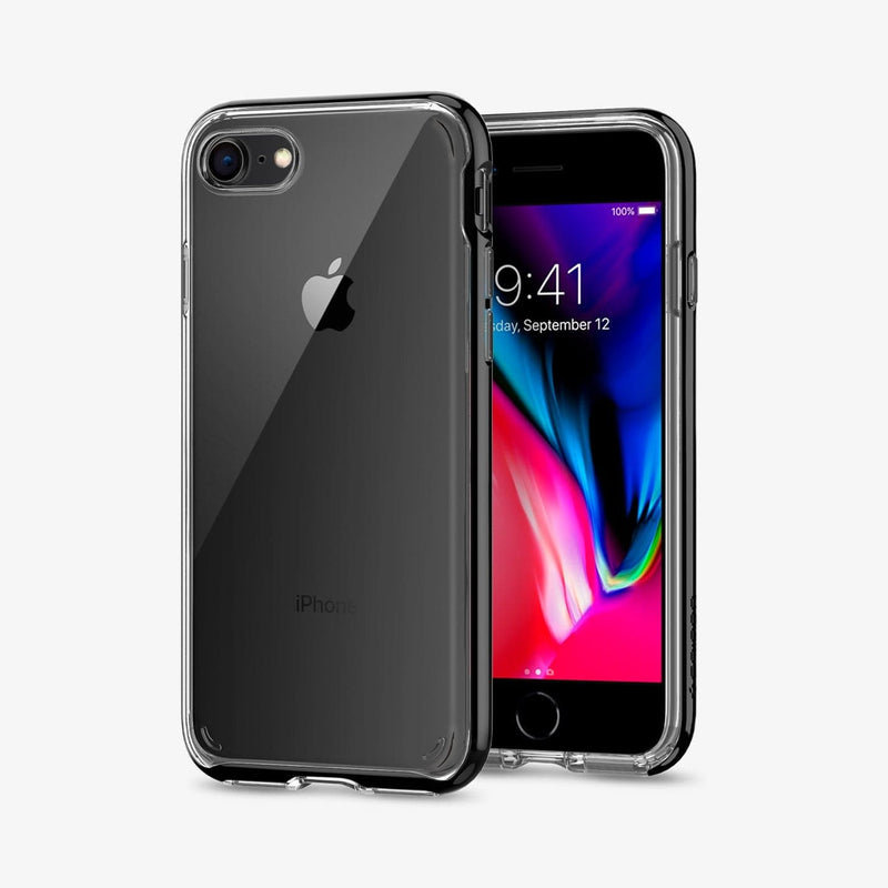 054CS22367 - iPhone 7 Series Neo Hybrid Crystal Case in Jet Black showing the back and partial front