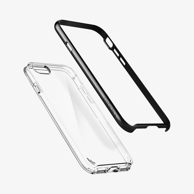 054CS22367 - iPhone 7 Series Neo Hybrid Crystal Case in Jet Black showing the frame hovering above the transparent hard case