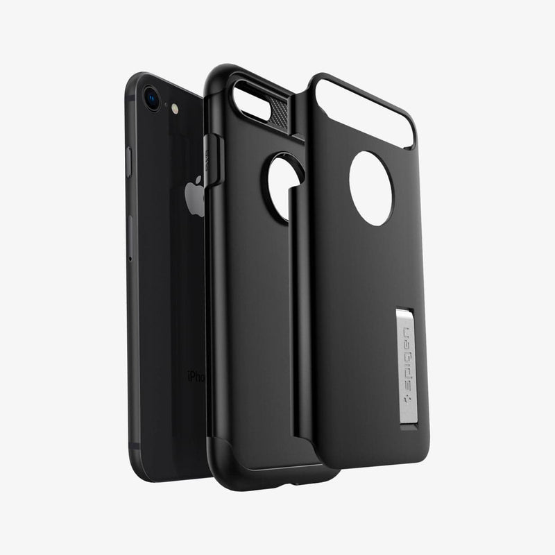 ACS00886 - iPhone 8 Series Slim Armor Case in Black showing the two layers of case hovering behind the device