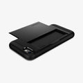 042CS20455 - iPhone 7 Series Slim Armor CS Case in Black showing the back with card slider out, flat